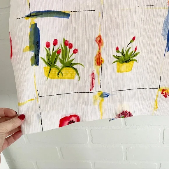 Vintage 90s Novelty Floral Grid Blouse Art Teacher Aesthetic Sz 10P - Picture 11 of 12